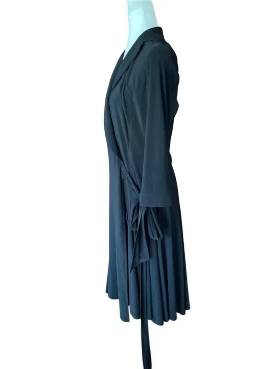 Ralph Lauren Black Wrap Dress Collared V-Neck 3/4 Sleeve Jersey Dress SZ 12 - Picture 2 of 10